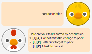 The task list is sorted by description